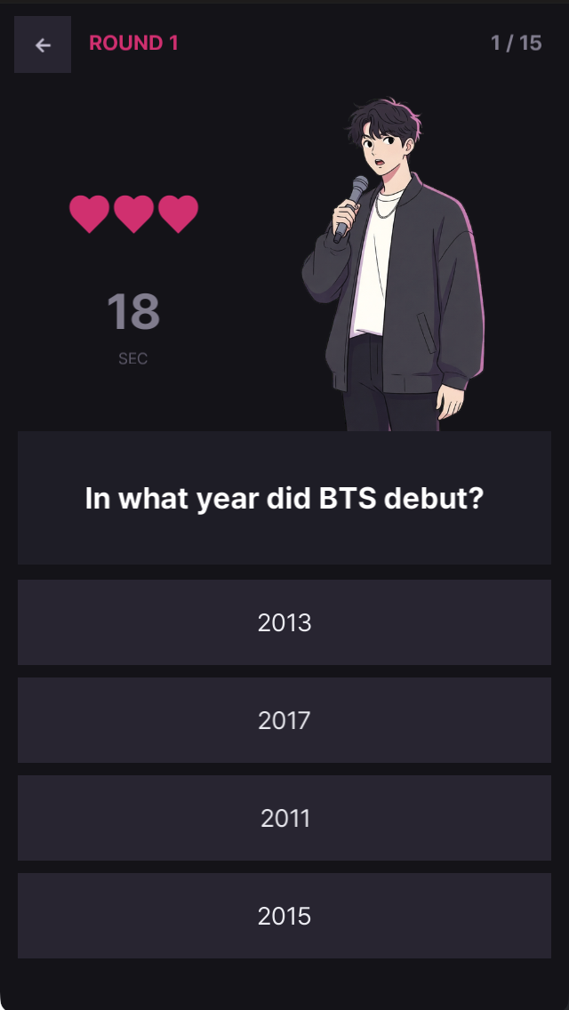K-Pop IQ question screen